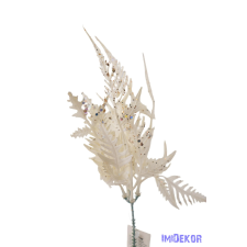  Csillámos levél pick 31cm - Fehér dekorációs kellék