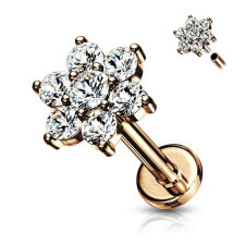  Csillogó Virággal Díszített Rosegold Színű  316L Orvosi Acél Egyenesszárú Labret Piercing egyéb ékszer