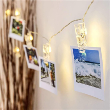  Csipeszes LED égősor / fotó klipsz fényfüzér, elemes - 3 méter világítás
