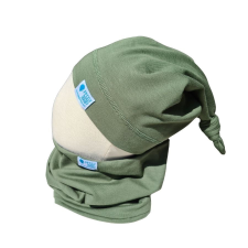  Csomós sapka, egyszínű, khaki babasapka, sál