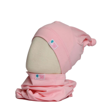  Csomós sapka, egyszínű, világos-pink babasapka, sál