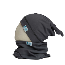  Csomós sapka kétrétegű, egyszínű, sötétszürke uni babasapka, sál