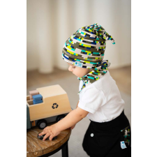  Csomós sapka kétrétegű extra, kraft, zöld-színes babasapka, sál