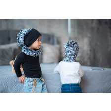  Csomós sapka, kocka, szürke-fekete babasapka, sál