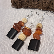  Csont és Borostyán  tribál fülbevaló + medál fülbevaló