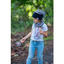  Csősál, vastagcsík, fekete-fehér babasapka, sál