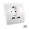 Csource Hálózati konnektor 2 USB aljzattal Süllyesztett USB aljzatos fehér hálózati csatlakozó 230V