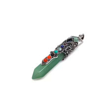 Csúcs fém korona csakra aventurin medál 2x8cm medál