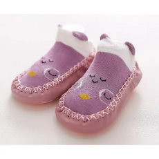  Csúszásgátlós babacipő, puha talpú babazokni - Lila bagoly-12 cm