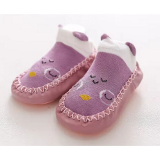  Csúszásgátlós babacipő, puha talpú babazokni - Lila bagoly-14 cm
