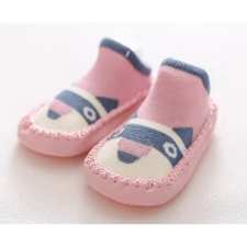 Csúszásgátlós babacipő, puha talpú babazokni - Rózsaszín szürke róka - 12 cm gyerek zokni