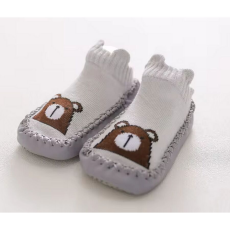  Csúszásgátlós babacipő, puha talpú babazokni - Szürke macis-12 cm