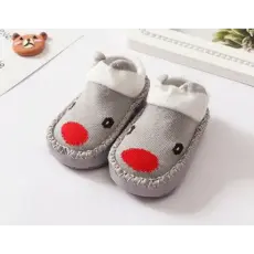  Csúszásgátlós babacipő, puha talpú babazokni - Szürke piros orr-11 cm