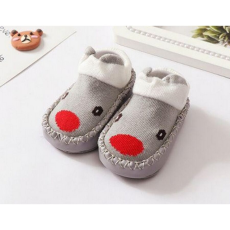  Csúszásgátlós babacipő, puha talpú babazokni - Szürke piros orr-12 cm
