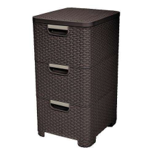 CURVER Műanyag komód, 3 fiók, rattan utánzat, sötétbarna, 33x60x38 cm, Curver bútor