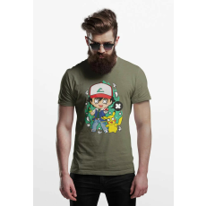  D&B Férfi Unisex Póló PC00023 Pokemon Katonai zöld-Méret S