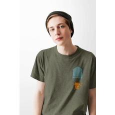  D&B Férfi/Unisex Póló PO00011 Falling Cat Pocket Katonai zöld-Méret 2XL