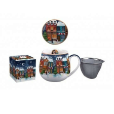 D.G.36077 Porcelánbögre tetővel, fémszűrővel, 430ml, dobozban, Christmas City bögrék, csészék