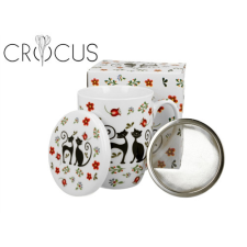  D.G.64292 Porcelánbögre tetővel, fémszűrővel, 430ml, dobozban, Ethno Cats konyhai eszköz