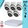  Dahua 5 turret kamerás IP megfigyelőrendszer 4MP HD turret biztonsági kamera, 2.8 mm-es fix objektívvel, PoE, beépített mikrofonnal, színes éjszakai kép, kültéri