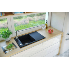 Dalfor PARIS gránit mosogató automata dugóemelő, szifonnal, fekete-szemcsés, beépíthető mosogatótálca