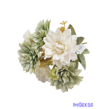  Dália 7 fejes selyemvirág csokor 40cm - Törtfehér-Menta dekorációs kellék