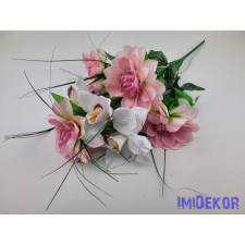  Dália-Orchidea 7 ágú selyem csokor fűszálakkal 49cm - Rózsaszín dekorációs kellék