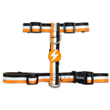 Dashi Stripes Orange&amp;Black H-hám L(2,5cmx62-107cmx40-67cm) nyakörv, póráz, hám kutyáknak