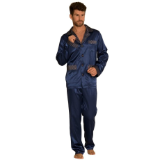De Lafense Adam szatén férfi pizsama, sötétkék XL
