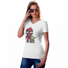  Deadpool és Baby Yoda - Női V-Nyakú Póló női póló