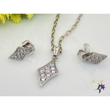  Debóra white antiallergén apróköves rombusz alakú szett - nyaklánc, fülbevaló ékszer szett