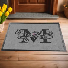 Deconline Customs Egyedi Lábtörlő személyre szabható névvel 60x40 cm szürke Monogram2 lakástextília