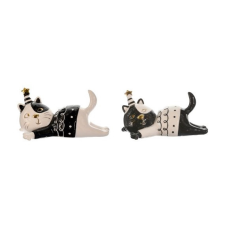 Decoration &amp; Desing Kft Macska fekvő kerámia fekete,fehér,arany karácsonyi dekoráció