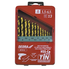 DEDRA 13 db-os fúrószár készlet fémhez HSS+kobalt+TiN, 135° fúrószár