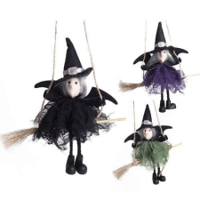  Dekor textil boszorkány akasztós seprűvel 21 cm többféle dekoráció