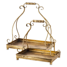  Dekoratív tálca szett 2 db réz fém 41x41,5x26 31x32x21cm konyhai eszköz