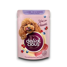 Delickcious Bárányhúsos és erdei gyümölcsös pelyhek krémes szószban kutyáknak 80g kutyaeledel