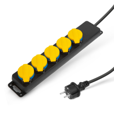 delight 20223E 220V Kültéri elosztó 5 aljzatos 1.5m - Fekete/Sárga (20223E) hosszabbító, elosztó