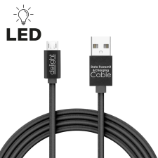 delight fekete microUSB adatkábel LED fénnyel 1m (55442M-BK) mobiltelefon kellék