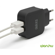 delight Hálózati 2xUSB adapter (5V 1.0A / 2.1A) Fekete mobiltelefon kellék
