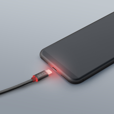 delight - microUSB adatkábel LED fénnyel 1m - Fekete kábel és adapter