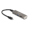 DELOCK 3 portos USB 10 Gbps hub beépített SD és Micro SD kártyaolvasóval, valamint USB Type-C  csatlakoztatóval (64236) (64236)