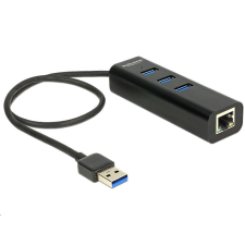 DELOCK 62653 USB3.0 Hub 3 portos + Gigabit LAN fekete (Delock 62653) laptop kellék