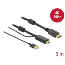 DELOCK 85965 HDMI-A -> DisplayPort kábel USB-A tápellátással 3m fekete (de85965) kábel és adapter