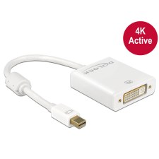  Delock Adapter mini Displayport 1.2-dugós csatlakozó &gt; DVI-csatlakozóhüvely 4K aktív, fehér kábel és adapter