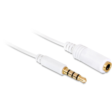 DELOCK audió toldó kábel, 4 pol.3.5mm sztereó jack dugó/aljzat csatlakozókkal, Iphonehoz, fehér kábel és adapter