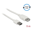 DELOCK Bővítő kábel EASY-USB 2.0-s A típusú csatlakozódugó > USB 2.0 A-típusú hüvely fehér 5 m