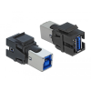 DELOCK Delock Keystone modul, USB 3.0 A-csatlakozóhüvely > USB 3.0 B-csatlakozóhüvely, fekete