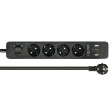 DELOCK hosszabbítós konnektor 3xUSB-A töltővel fekete (11209) (DL11209) kábel és adapter