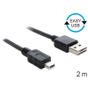 DELOCK Kábel, EASY-USB 2.0-s A-típusú csatlakozódugó > USB 2.0-s Mini-B-típusú csatlakozódugó, 2 m,